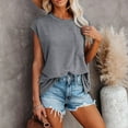 thumbnail image 6 of Jzuxvd Women's Casual Cap Sleeve V Neck T Shirts Basic Summer Tops Loose Solid Color Blouse Light Gray M, 6 of 7