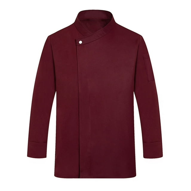 Nokdvo Chef Outfit for Men Lightweight Button Closure Breathable Long Sleeve Work Jacket Spring Summer Loose Uniform Pockets,Wine 2XL