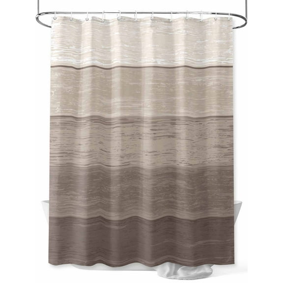 Brown Beige Ombre Extra Long Shower Curtain Set, Waterproof Shower Curtains for Bathroom, Farmhouse Vintage Wooden Striped Washable Fabric Cloth Bath Curtain for Bathtub with Hooks 72x96 Inches