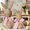 Pink, variant on KUNPENG Resin Easter Bunny Figurines Set of 2 Easter Decorations, Woven Pattern Rabbits with Bow, Ideal for Living Room Tabletop Decor & Spring Holiday Gifting