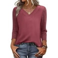 thumbnail image 3 of TKLPEHG 3/4 Sleeve Tops for Women Slim Fit Three Quarter Sleeve Tshirts Soft V-Neck Solid Color Spring Lightweight Shirt (Purple,XXL), 3 of 9