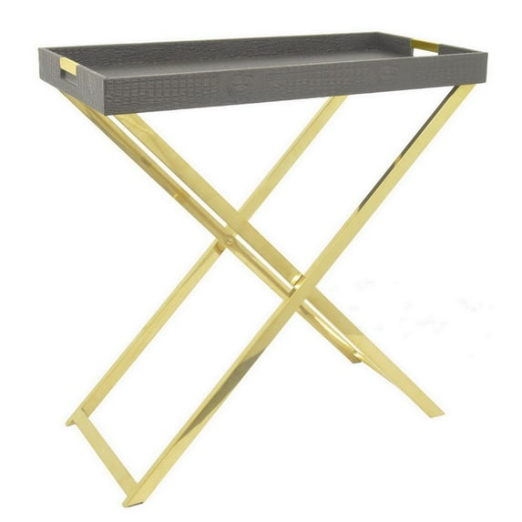 Benzara 53505 Metal Folding Tray Table, Brown
