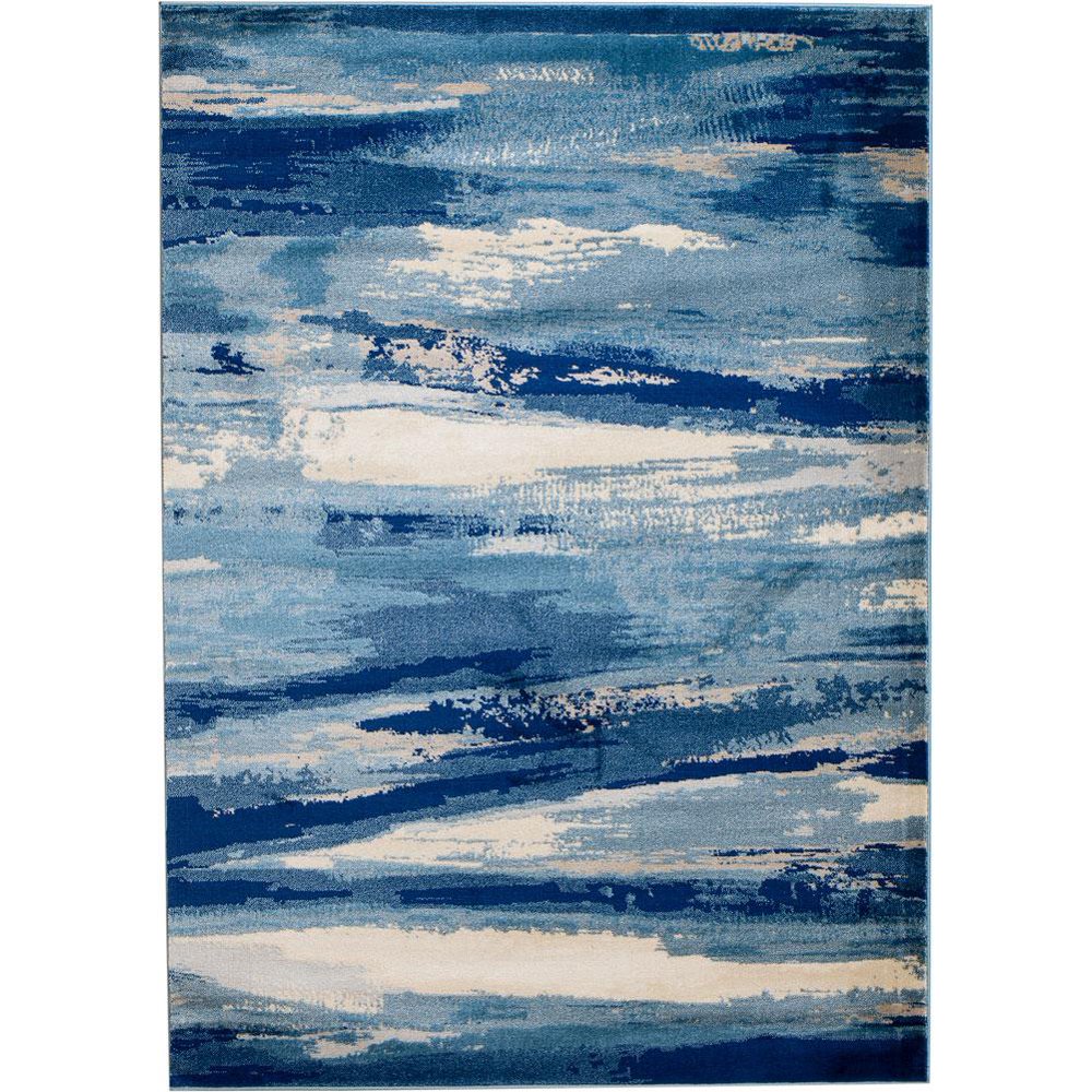 Madison Collection 4x5 Abstract Blue/Cream Modern Area Rug (Multiple