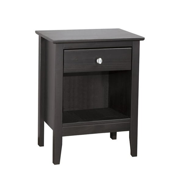 Pemberly Row Black Solid Wood Single Drawer End Table/Nightstand with Cubby