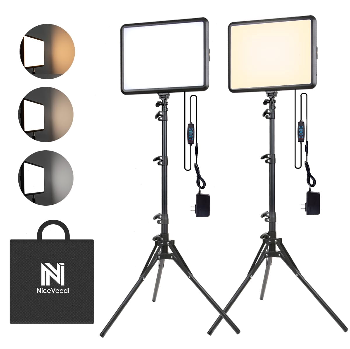 Lighting Camera 2-Pack Photography Lighting Kit, NiceVeedi 22W LED Video Light Kit ...