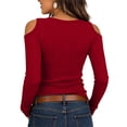 thumbnail image 4 of Womens White Lace Shirt Women's Cold Shoulder Shirts - V-Neck Ribbed Slim Fits Tops - Stretchy Comfy Long Sleeve Daily Layering Base Top, 4 of 7