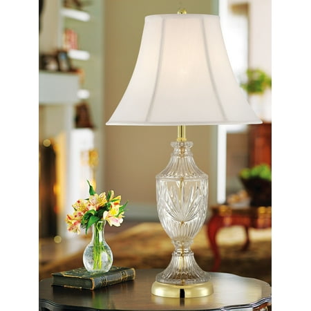 regency hill traditional table lamp cut glass urn brass white cream bell  shade for living room family bedroom bedside nightstand