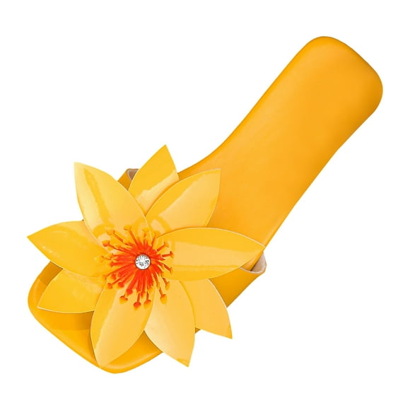 Bmisegm Ladies Summer Casual Beach Style Rhinestone Flower Large Size Flat Bottom Sandal Slippers Sandals Women Summer Yellow 8.5