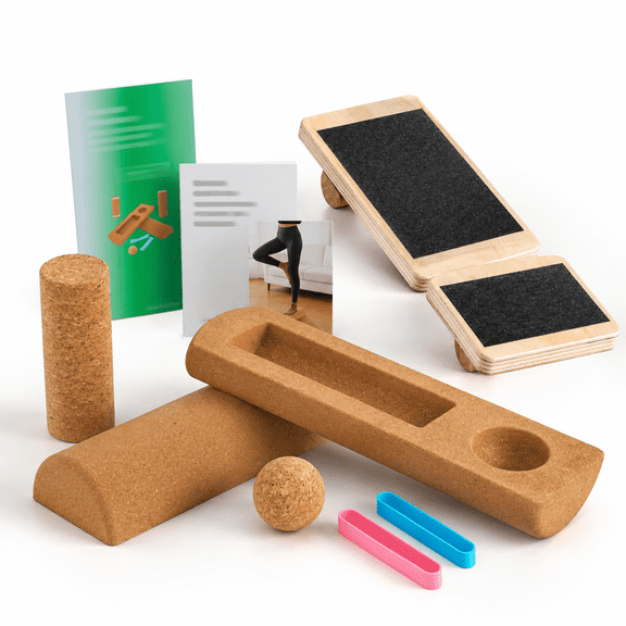 Cork Foot & Ankle Balance Board Set with Round and Pointed Bars