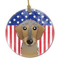 American Flag and Wirehaired Dachshund Ceramic Ornament