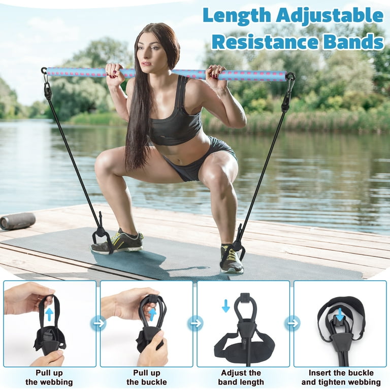 Feisi Sport Adjustable Pilates Bar Kit with 4 Resistance Bands, Portable  Pilates Bar Stick for Home Workout, Adjustable Pilate Bar for Gym Fitness