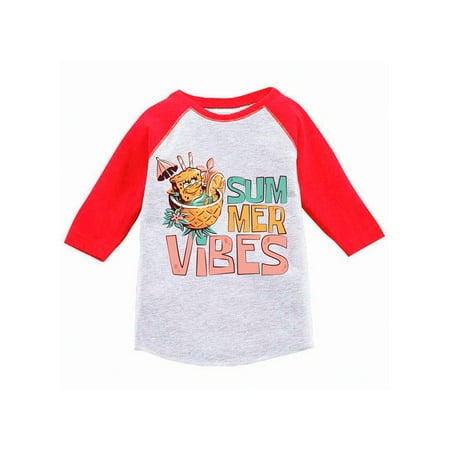 

SpongeBob SquarePants Graphic Tees - Summer Vibes Vacation Raglan Shirt for Toddlers 2T 3T 4T 5T