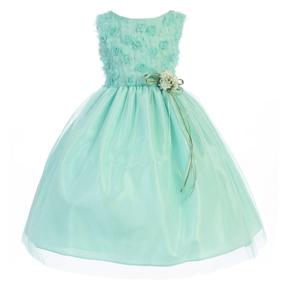 Ellie Kids - Girls Mint Floral Mesh Tulle Pearl Special Occasion Flower ...