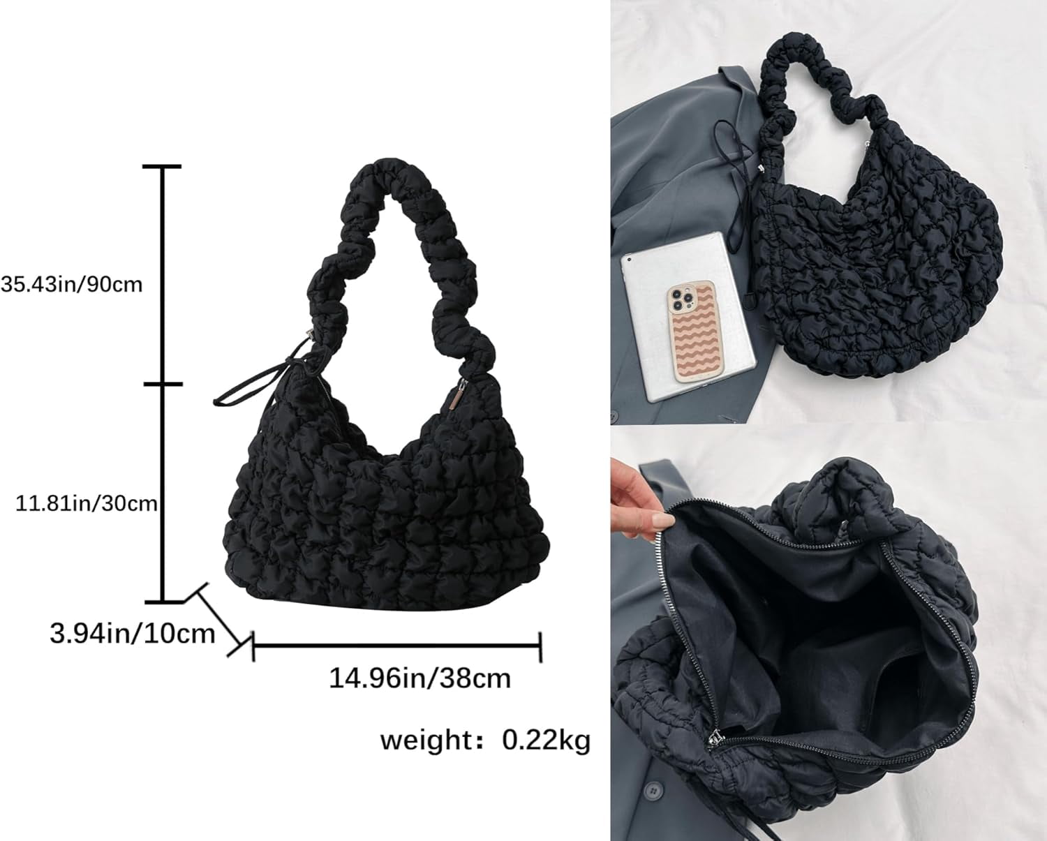 CoCoMangos Cotton Padded Shoulder Crossbody Bag for Women Large Hobos Quilted Handbag and Purses Lightweight Adjustable Shoulder Strap