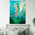 thumbnail image 4 of Underwater Tapestry, Mermaid in Ocean on Waves Tail Sea Creatures Dramatic Sky Dark Clouds Print, Wall Hanging for Bedroom Living Room Dorm Decor, 60W X 80L Inches, Blue Green, by Ambesonne, 4 of 5