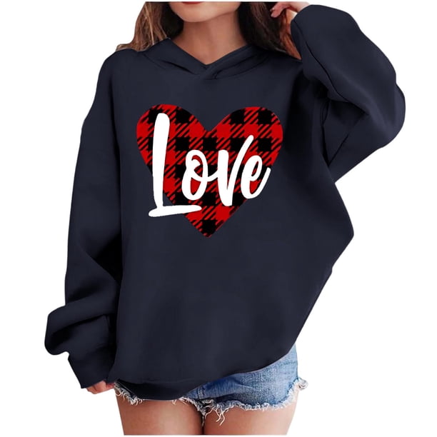 Sudadera con capucha y estampado de corazón de San Valentín, sudadera de manga larga para niños y niñas, chaqueta para niñas de talla mediana y grande.