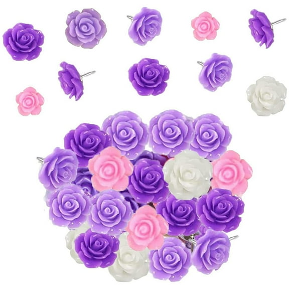 40Pcs Rose Flower Pushpins Resin Thumb Tacks Decorative Pushpin Thumbtacks for Photo Wall Whiteboard Cork Board Map Bulletin Board Office Home Supplies