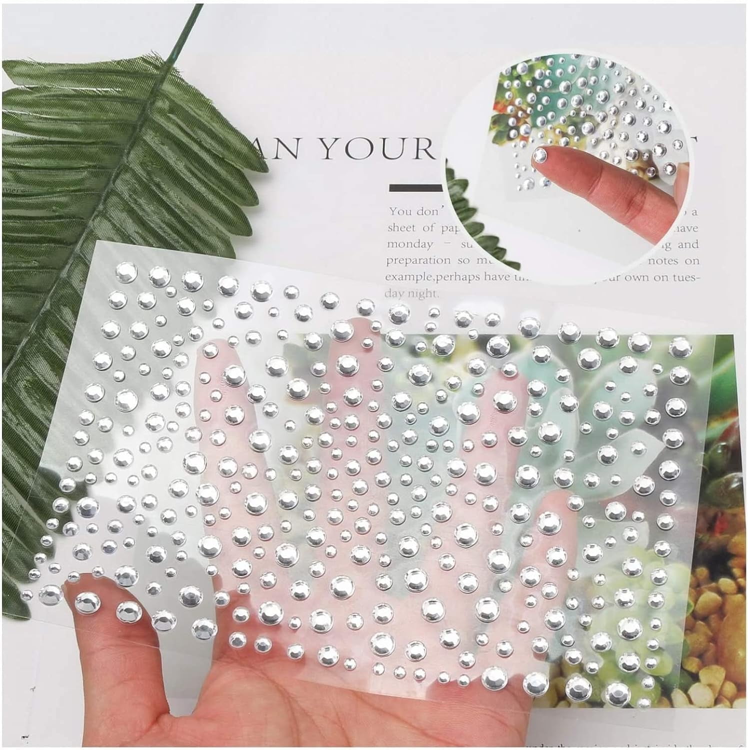 6 Sheets 2100 Pcs Clear Rhinestones Stickers Self Adhesive Bling Gems Jewels Stickers, Stick on Rhinestone Strips for DIY Craft&Art Project,Decorate Face Body,Home Decoration (3-6mm)