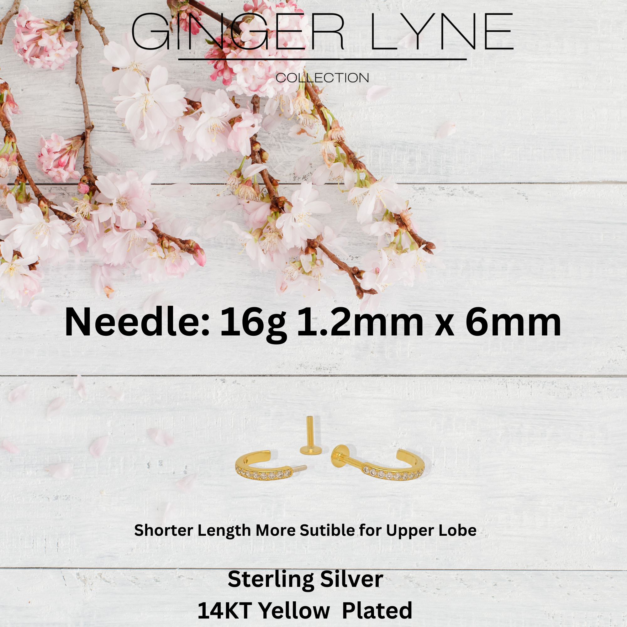 Hoop Flat Back Earrings for Women Sterling Silver 16G 6mm Cartilage Helix Upper Lobe Body Piercing Ginger Lyne