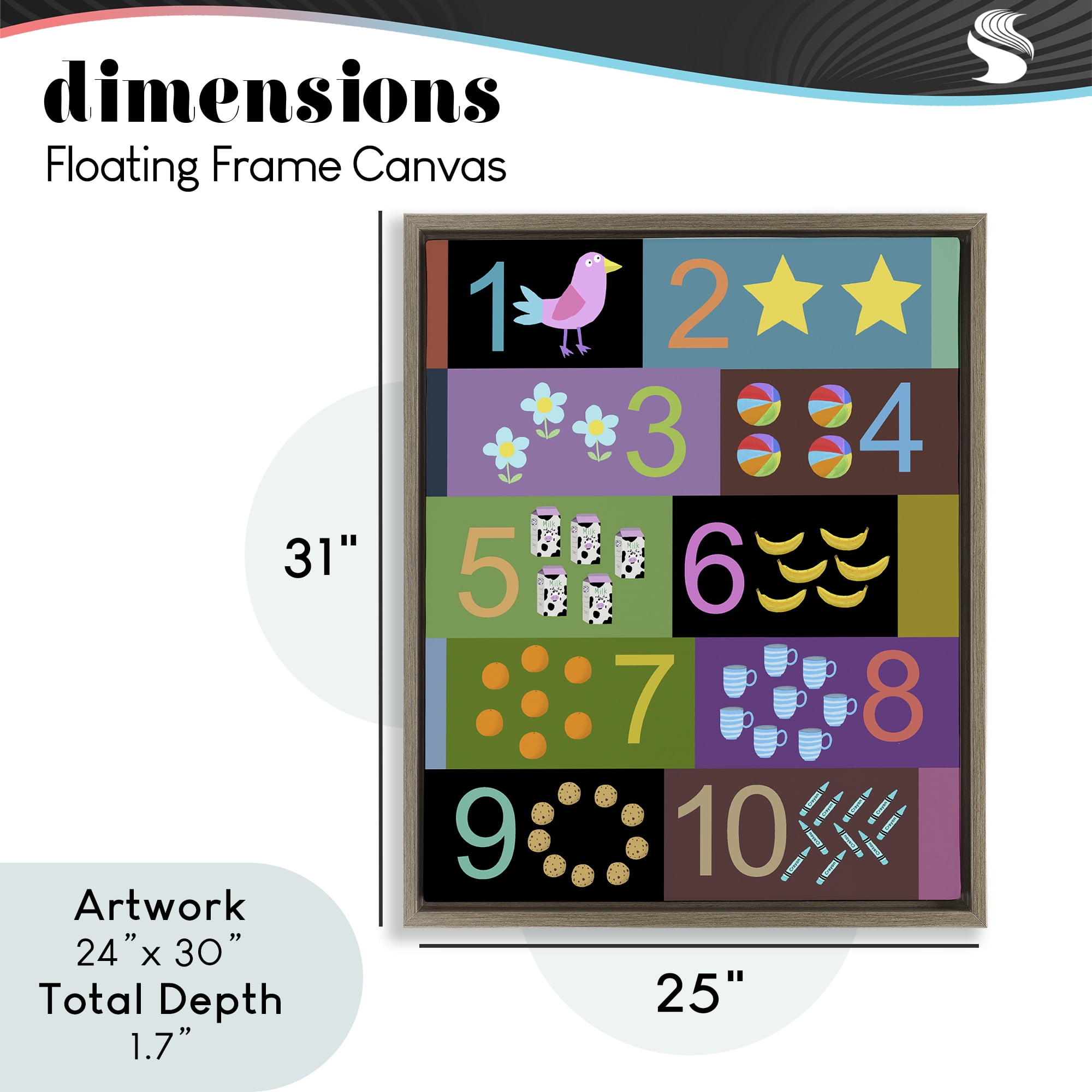 Learning To Count Chart Brown Framed Floater Canvas Wall Art, design by Carla Daly