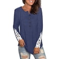 thumbnail image 2 of Anbech Women's Lace Long Sleeve Shirt Round Neck Solid Color Blouse Hem Tightened Tops, 2 of 5