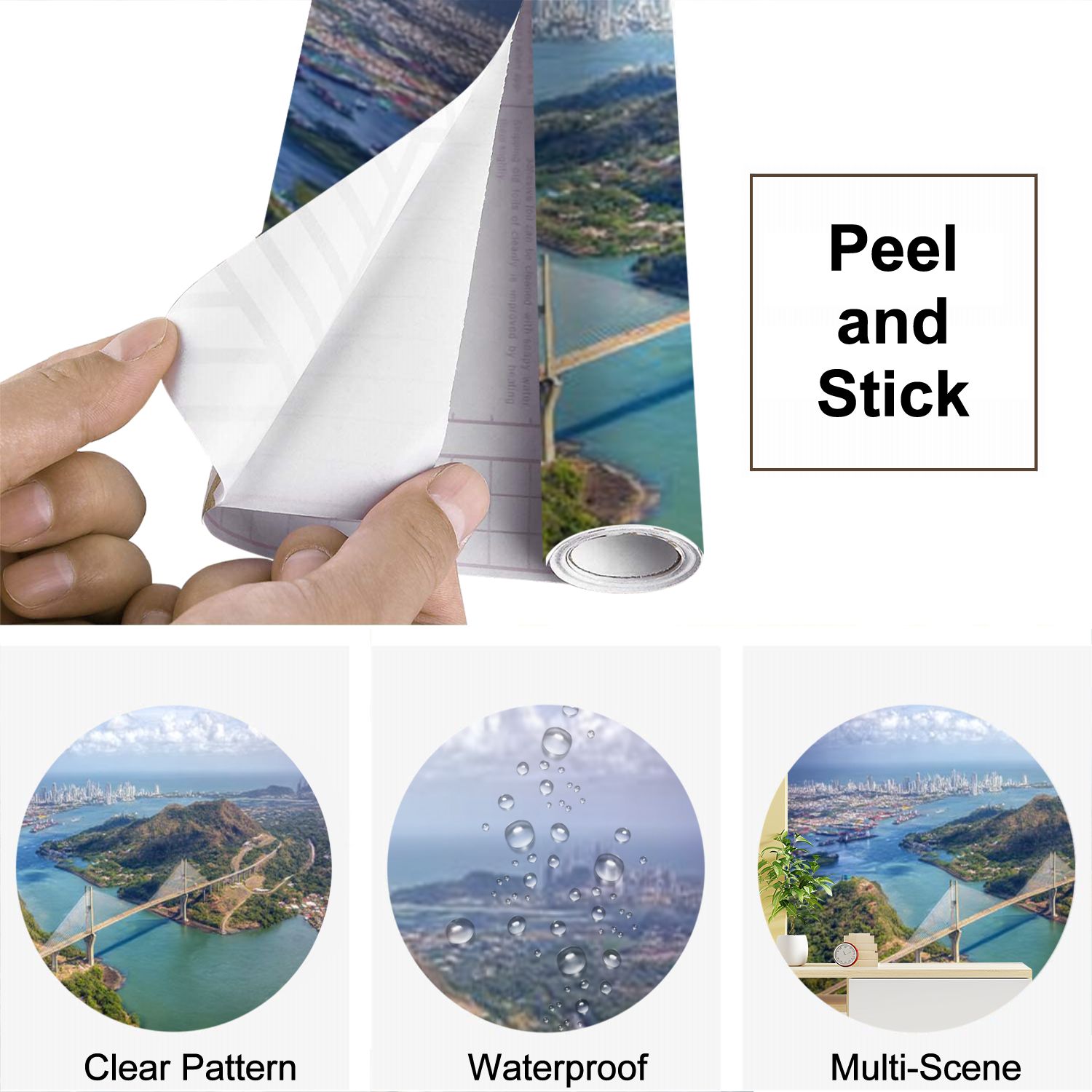 Peel and Stick Wallpaper Aerial view Bridge Americas Panama Modern Art Wall Mural Decor Self Adhesive and Removable 69in x 98in