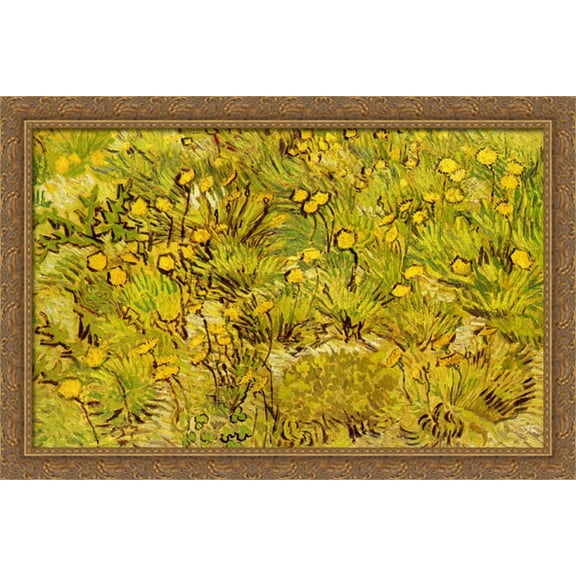 A Field of Yellow Flowers 40x26 Large Gold Ornate Wood Framed Canvas Art by Vincent van Gogh