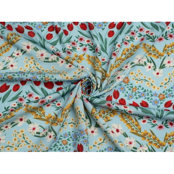 Minerva Exclusive Nursery Blooms Viscose Challis Fabric - per yard