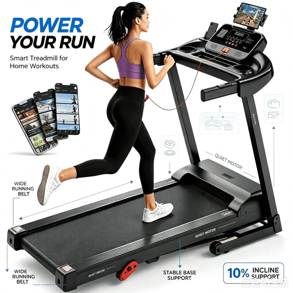 Running Treadmill for Home with 10% Incline, 300 lb Capacity Treadmill - Portable Folding Treadmills for Home, Gym, or Office Workstation with APP Control
