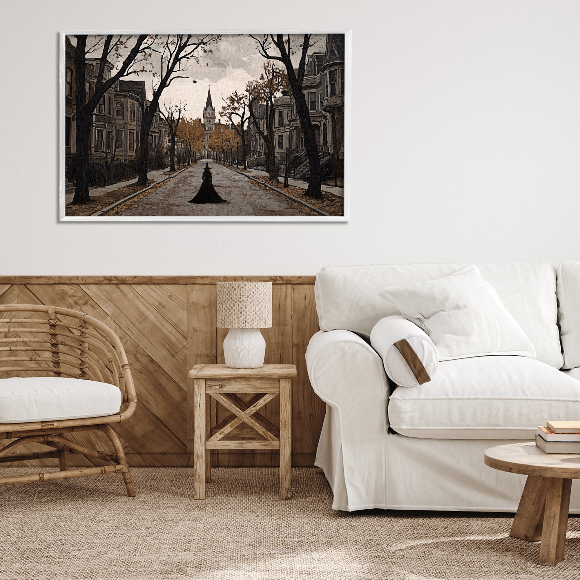 Stupell Industries Witch Strolling Town Streets White Framed Giclee Art, design by Jacky Ngan