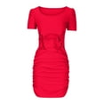 thumbnail image 5 of Bigersell Women's Wear To Work Dresses Fashion Women Summer Short Sleeve Party Bandage Solid Color Mini Dress Female Dresses Women Sweater Dresses, Style 21699, Red XL, 5 of 8