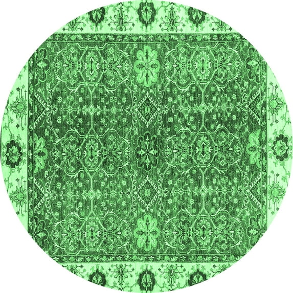 Ahgly Company Indoor Round Oriental Emerald Green Traditional Area Rugs, 4' Round