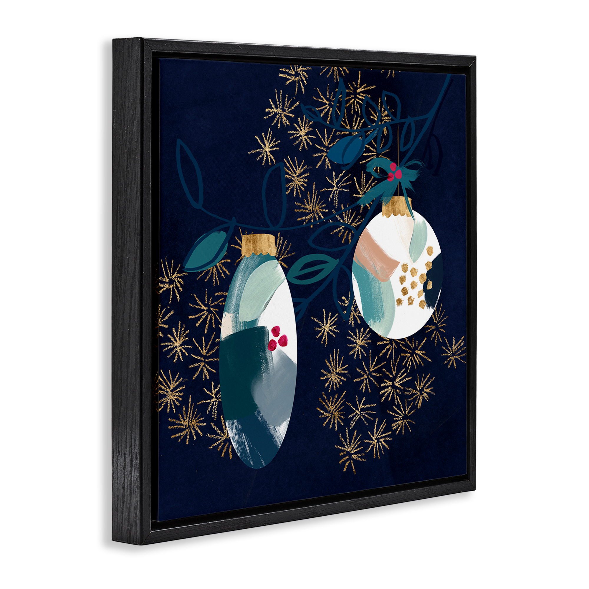 Stupell Industries Blue Patterned Ornaments Holiday Painting Black Floater Framed Art Print Wall Art, 18 x 18