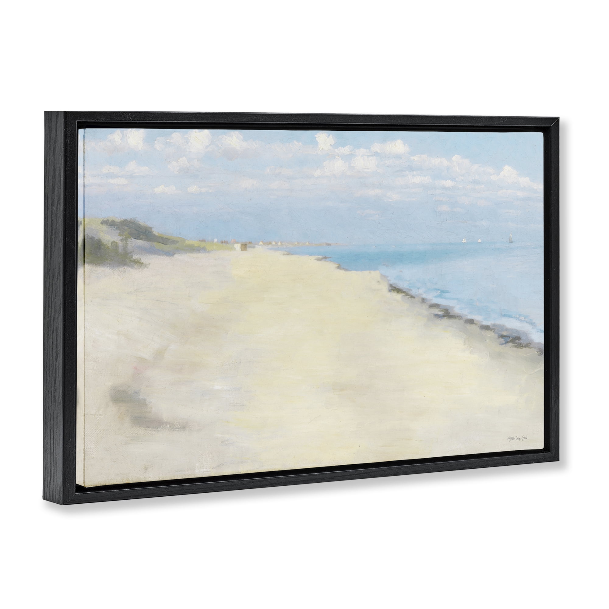 Stupell Industries Solemn Beach Tide Landscape & Nature Painting Black Floater Framed Canvas Art Print Wall Art, 25 x 17