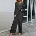 thumbnail image 2 of Timegard 2 Piece Plus Size Outfits for Women Round Neck Irregularly Long Sleeve Top Wide Leg Pants Casual Loose Sets, 2 of 7