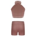 thumbnail image 2 of Haitryli Girls 2 Piece Shiny Gymnastics Outfit Halter Backless Top with Shorts Figure Ice Skating Dance Set for Kids Dusty Pink 14, 2 of 3
