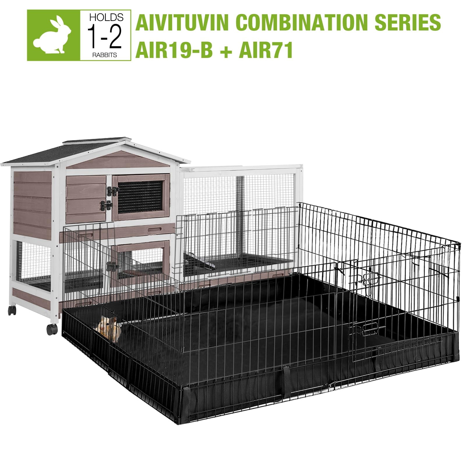 BUTINGLALE Rabbit Hutch with Chew-Resistant Ramp Indoor Bunny Cage Outdoor Guinea Pig Cage with Wheels and Leakproof Tray