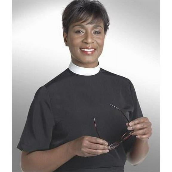 Clerical Shirt-Women-Short Sleeve Banded Collar-Size 8-Black