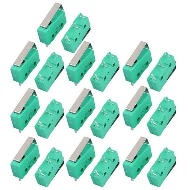 20 Pcs AC250/125V 5A 3P Momentané 18mm Bras de Levier Micro Interrupteur Vert KW12-7S