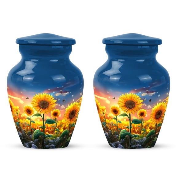 Yatskia Sunshine Sunflower Little Funeral Urn for Adult Ashes Male and Female, Small Urns for Human Ashes Keepsake, (Classic Pack of 2, 3 Inch)