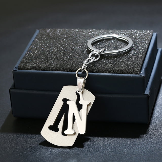Llavero con 26 letras en inglés, regalo creativo, joyería, llavero sencillo de acero inoxidable