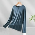 thumbnail image 2 of Dsseng Hauts de Sommeil pour Femmes Amples Simples Blouse Unie à Boutons pour Femmes Confortable Décontractée à Manches Longues Col Ras du Cou Haut de Pyjama pour Femmes, 2 of 3