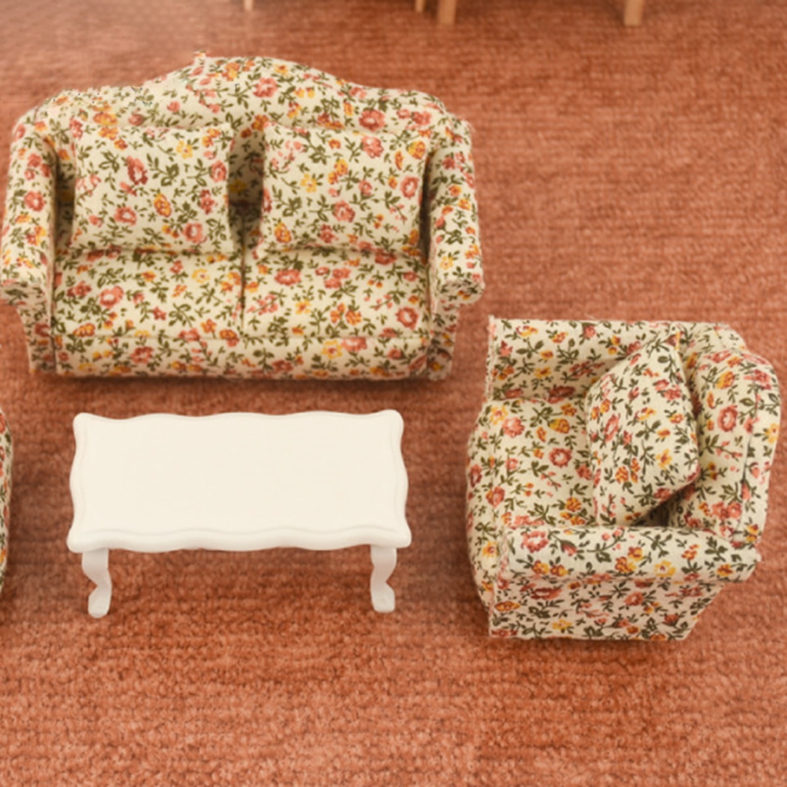 Details about   1:12 Dollhouse Three Seat Chair Sofa Mini Furniture Model Decoration Red Wood 