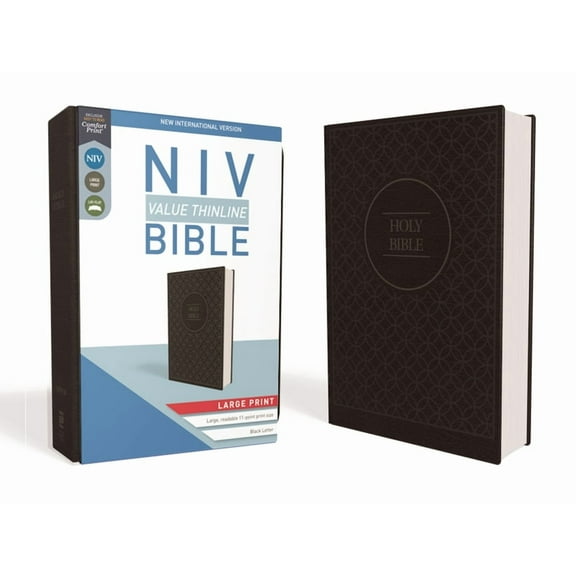 NIV, Value Thinline Bible, Large Print, Imitation Leather, Gray/Black, (Hardcover)