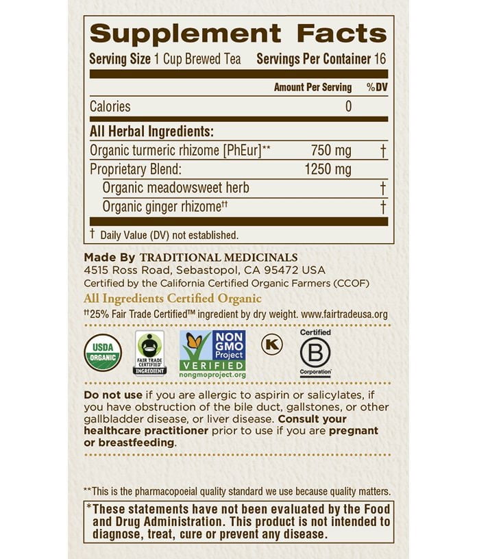 Traditional Medicinals Organic Turmeric with Meadowsweet & Ginger