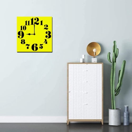 Soliyoahee Yellow Clock 10inch Wooden Square Bathroom Clock Silent No Tick Battery Powered for Bathroom Living Room Kitchen Office (Style 13)