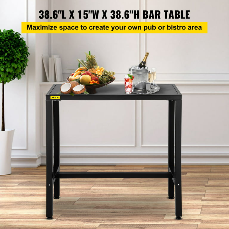 VEVOR Outdoor Bar Table, 38.6 inchl x 15 inchw x 38.6 inchh, Narrow Rectangular Bar Height Pub Table, Sturdy Metal Frame Tall Table Counter with
