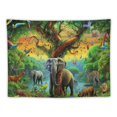 thumbnail image 5 of ONETECH  Forest Animal Tapestry Tropical Rainforest Jungle Giraffe Elephant Ape Monkey Rhino Zebra African Forest Tapestry for Bedroom Living Room, 5 of 7