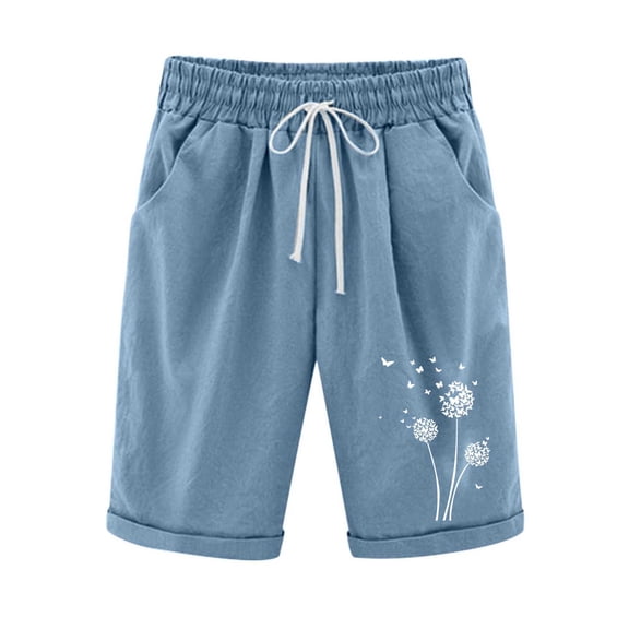 Zorckvet Shorts for Women Knee Length Casual Beach Elastic Waist Fashion with Pockets Womens Short