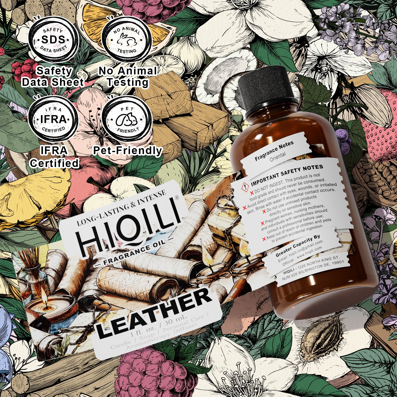 HIQILI Leather Fragrance Oil, Men's Scent, 30mL for Car Diffuser Air Freshener Soap&Candle Making